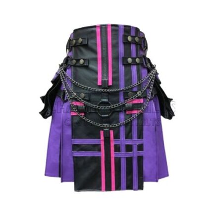 Purple & Black Interchangeable Leather Kilt for Men