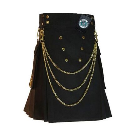 Men’s Black Utility Kilt with Chain Accents – Bold, Stylish, and Functional